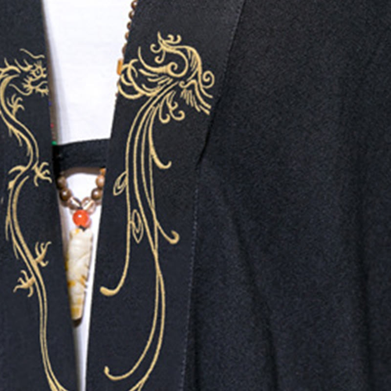 Buddha Stones龍鳳凰前開き長袖ジャケットメンズコットン着物 - image 6