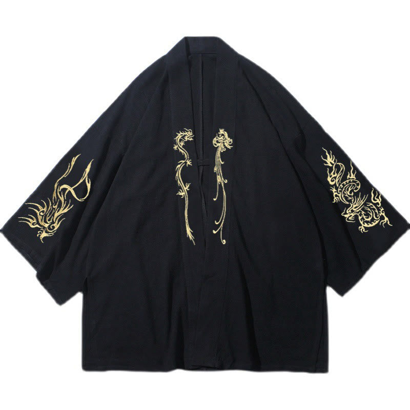 Buddha Stones龍鳳凰前開き長袖ジャケットメンズコットン着物 - image 9