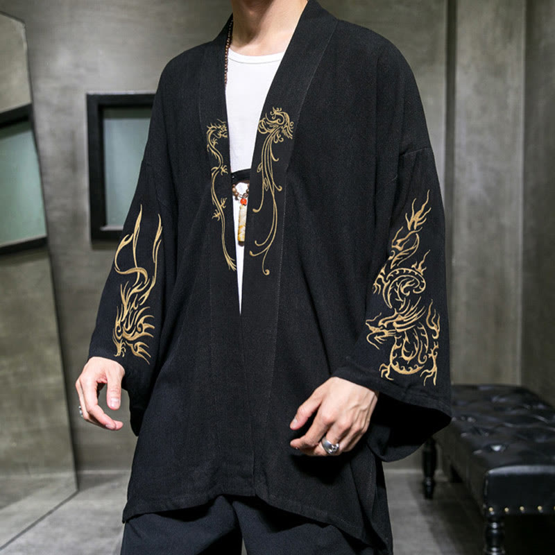 Buddha Stones龍鳳凰前開き長袖ジャケットメンズコットン着物 - image 5
