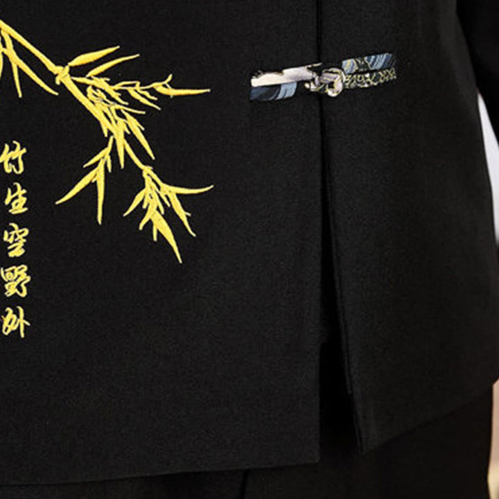 Buddha Stones 2点 唐装 竹 カエルボタン メンズ 長袖 シャツ パンツ 衣類セット - image 6