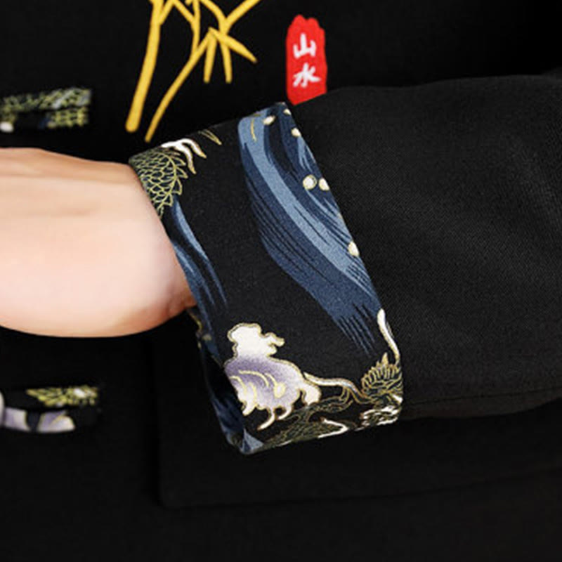 Buddha Stones 2点 唐装 竹 カエルボタン メンズ 長袖 シャツ パンツ 衣類セット - image 8