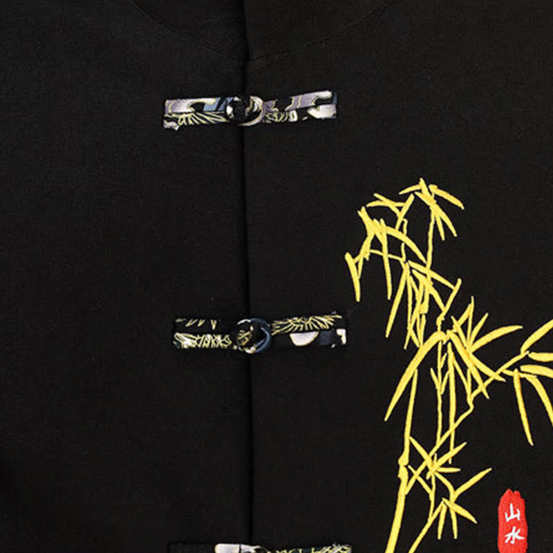 Buddha Stones 2点 唐装 竹 カエルボタン メンズ 長袖 シャツ パンツ 衣類セット - image 5