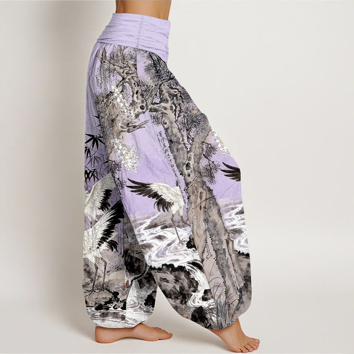 Buddha Stones純綿 タンチョウ柄 ストリーム柄 レディース ウエストゴム ハーレムパンツ - image 10