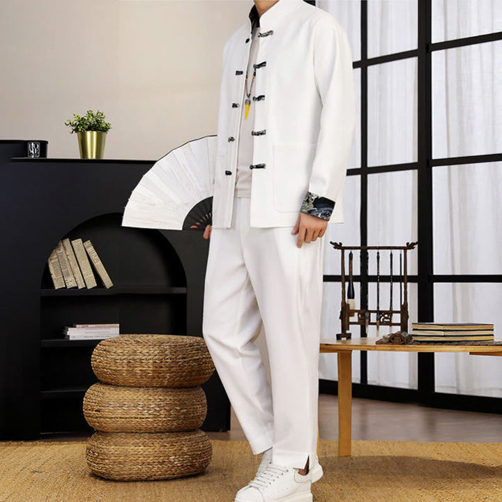 Buddha Stones 2点セット 唐装 カエルボタン メンズ ウェーブ 長袖 シャツ パンツ 衣装セット - image 6