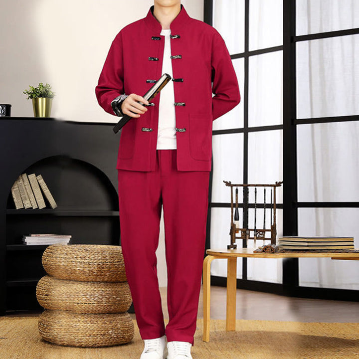 Buddha Stones 2点セット 唐装 カエルボタン メンズ ウェーブ 長袖 シャツ パンツ 衣装セット - image 24