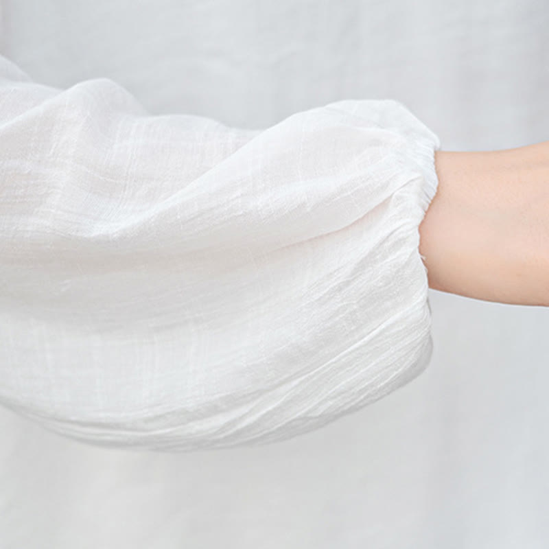 Buddha Stones 2点セット ホワイト 長袖 Vネック シャツ ワイドレッグパンツ 瞑想 レディース セット - image 11