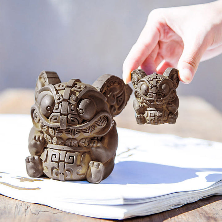 Buddha Stones手作り 金 呑み込み獣 鉄粉 錆 鋳造 樹脂 像 室内装飾 - image 11