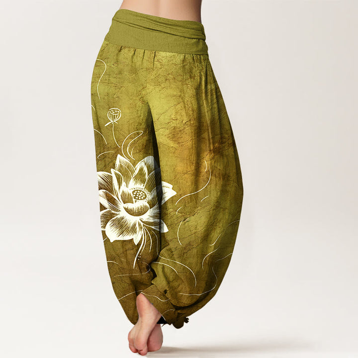 Buddha Stonesピュアコットン 蓮の花柄 レディース 伸縮性ウエスト ハーレムパンツ - image 9