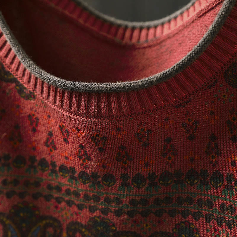 Buddha Stones秋の植物 花柄 クルーネック 長袖 レディース コットン セーター ポケット付き - image 6