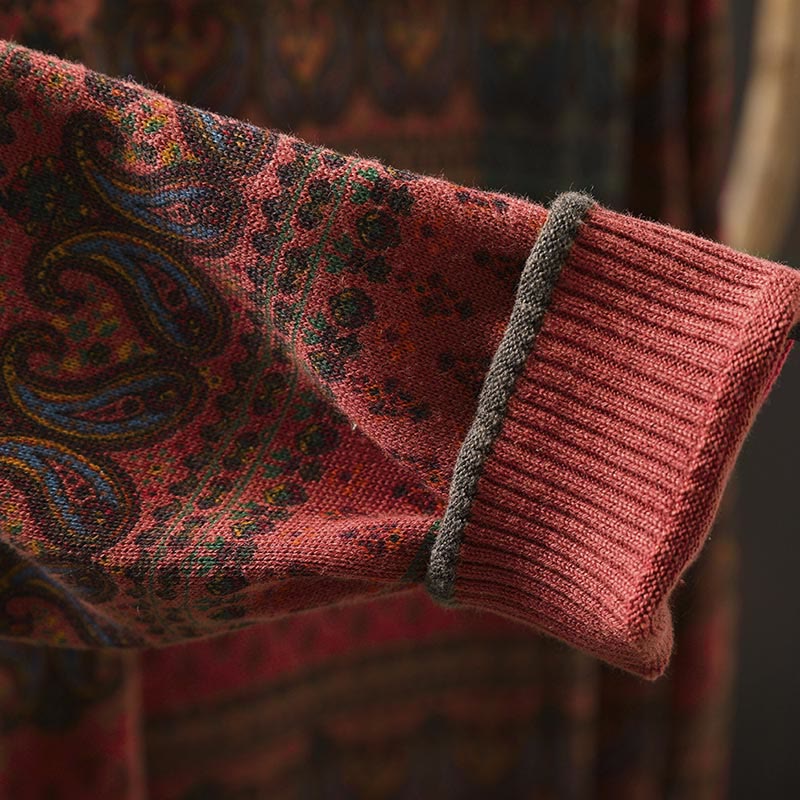 Buddha Stones秋の植物 花柄 クルーネック 長袖 レディース コットン セーター ポケット付き - image 10