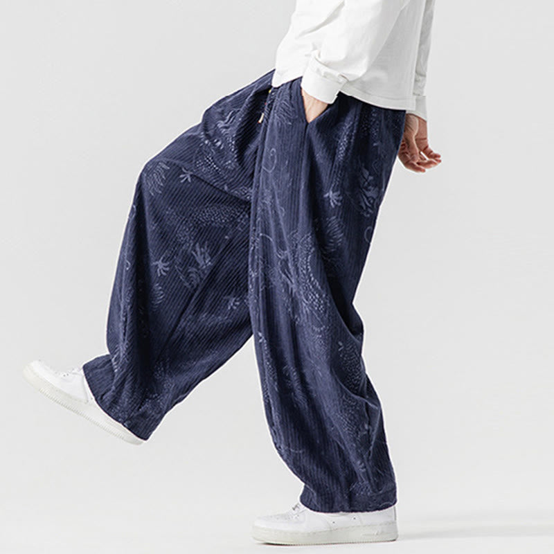 Buddha Stones冬 龍 鳳凰柄 コットンコーデュロイ メンズ ハーレムパンツ ポケット付き - image 23