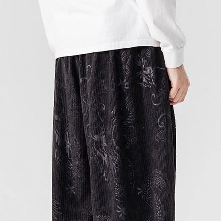 Buddha Stones冬 龍 鳳凰柄 コットンコーデュロイ メンズ ハーレムパンツ ポケット付き - image 40