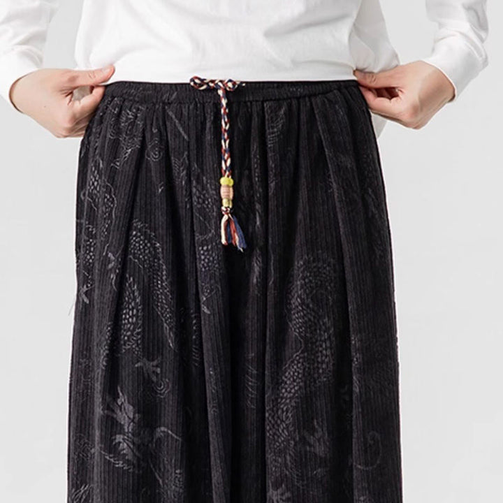 Buddha Stones冬 龍 鳳凰柄 コットンコーデュロイ メンズ ハーレムパンツ ポケット付き - image 39