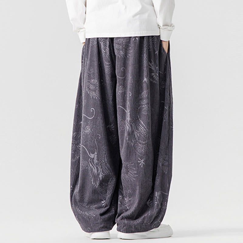 Buddha Stones冬 龍 鳳凰柄 コットンコーデュロイ メンズ ハーレムパンツ ポケット付き - image 28