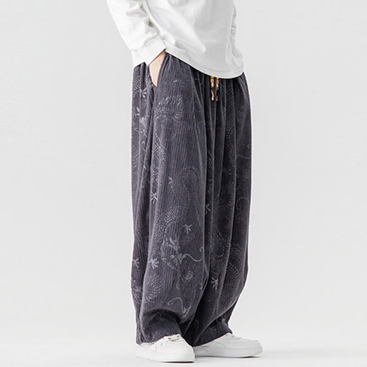 Buddha Stones冬 龍 鳳凰柄 コットンコーデュロイ メンズ ハーレムパンツ ポケット付き - image 26