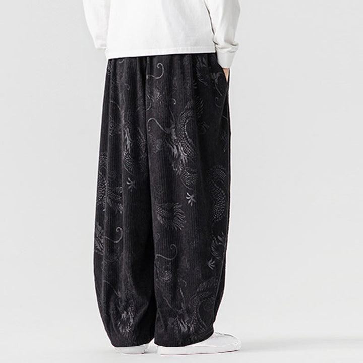 Buddha Stones冬 龍 鳳凰柄 コットンコーデュロイ メンズ ハーレムパンツ ポケット付き - image 33