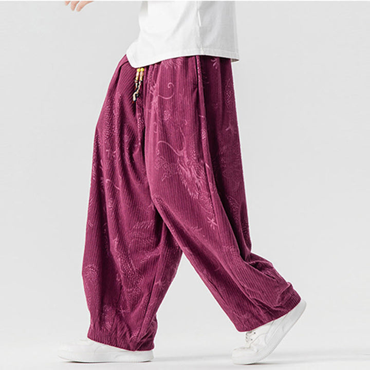 Buddha Stones冬 龍 鳳凰柄 コットンコーデュロイ メンズ ハーレムパンツ ポケット付き - image 13