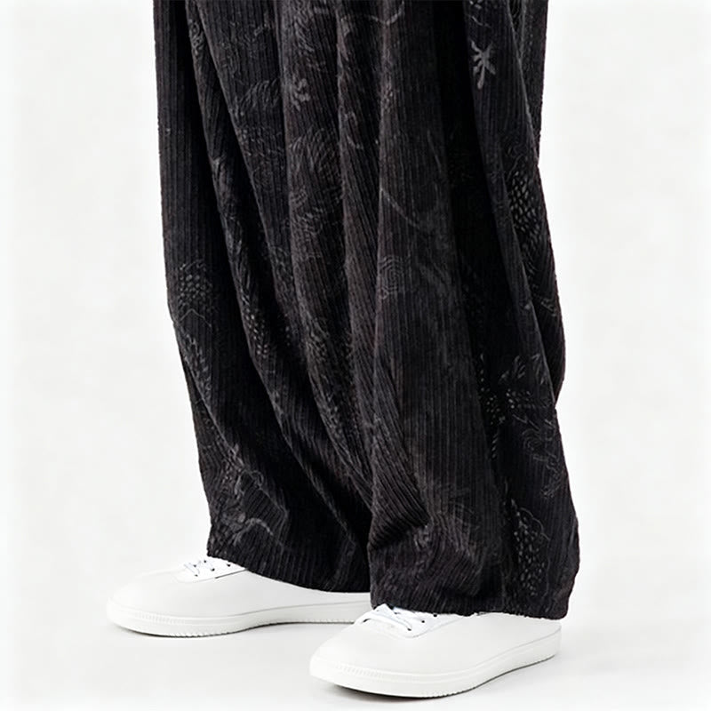 Buddha Stones冬 龍 鳳凰柄 コットンコーデュロイ メンズ ハーレムパンツ ポケット付き - image 41