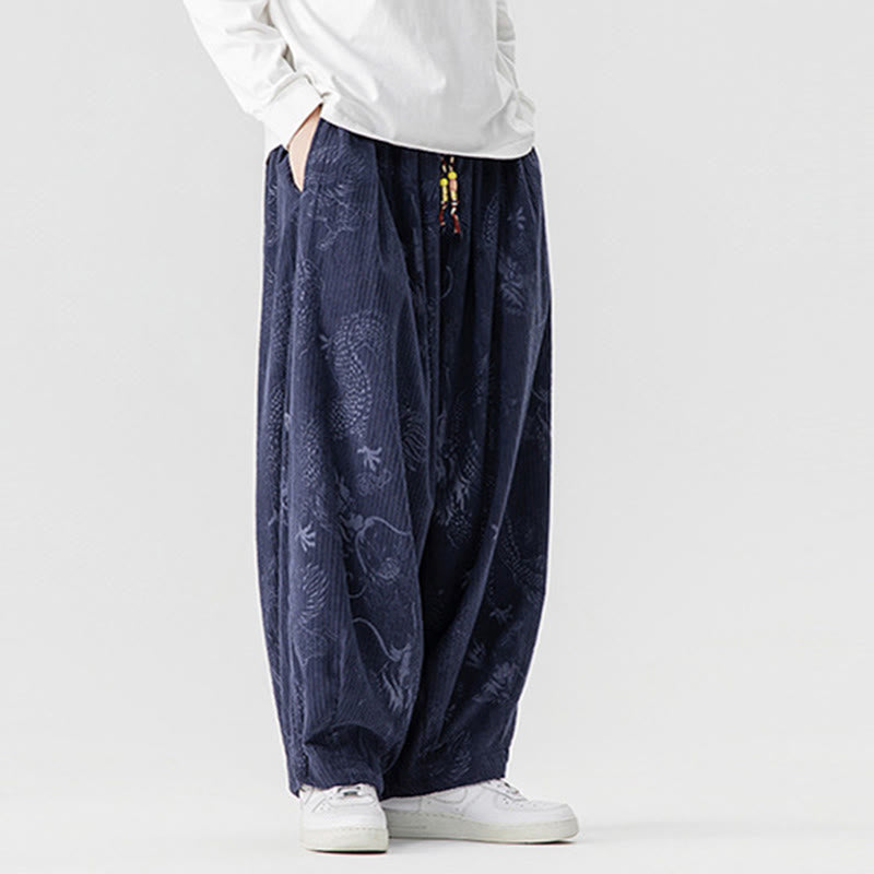 Buddha Stones冬 龍 鳳凰柄 コットンコーデュロイ メンズ ハーレムパンツ ポケット付き - image 19