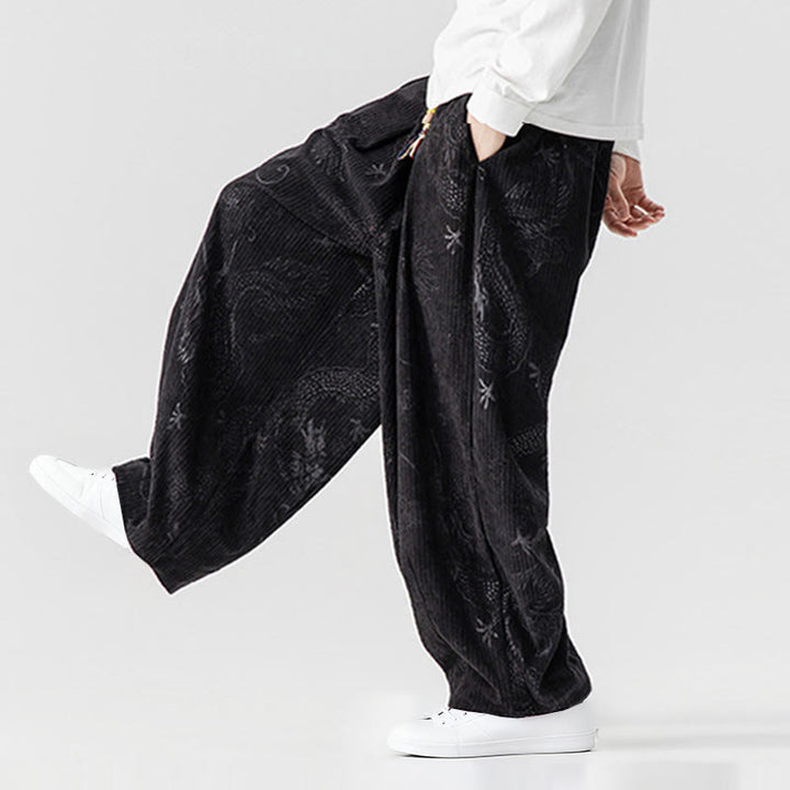 Buddha Stones冬 龍 鳳凰柄 コットンコーデュロイ メンズ ハーレムパンツ ポケット付き - image 37