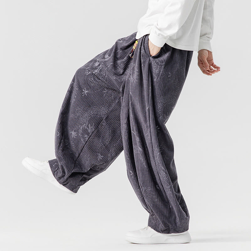 Buddha Stones冬 龍 鳳凰柄 コットンコーデュロイ メンズ ハーレムパンツ ポケット付き - image 30