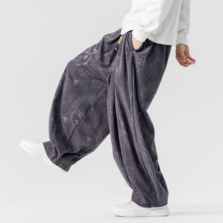 Buddha Stones冬 龍 鳳凰柄 コットンコーデュロイ メンズ ハーレムパンツ ポケット付き - image 30