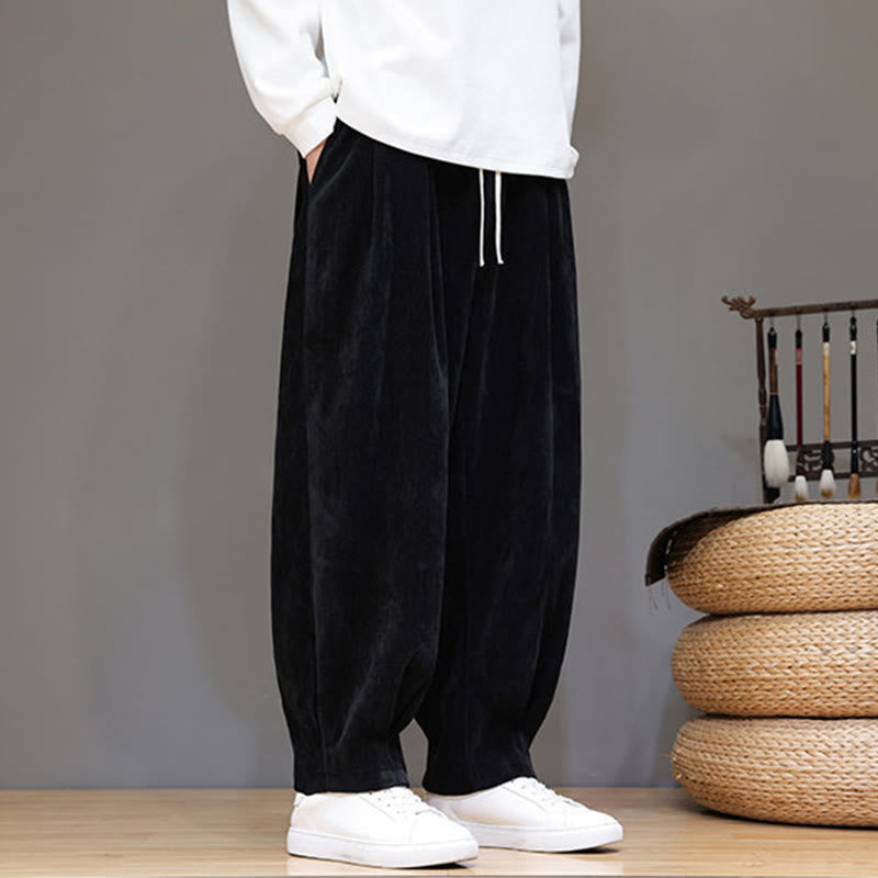 Buddha Stones冬用 純色 コットン メンズ ハーレム 厚手 裏起毛 ポケット付きパンツ - 黒 - US/UK/AU46、 EU56 (5XL) - image 8