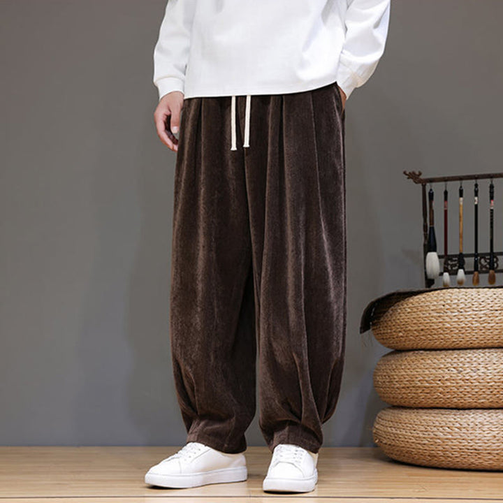 Buddha Stones冬用 純色 コットン メンズ ハーレム 厚手 裏起毛 ポケット付きパンツ - image 19