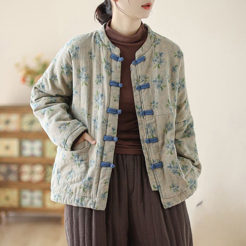 Buddha Stonesレディース 長袖 サーマル コットン プリント 花柄 ジャケット ポケット付き - スティールブルー - US14、 UK/AU18、 EU46 (2XL) - image 11