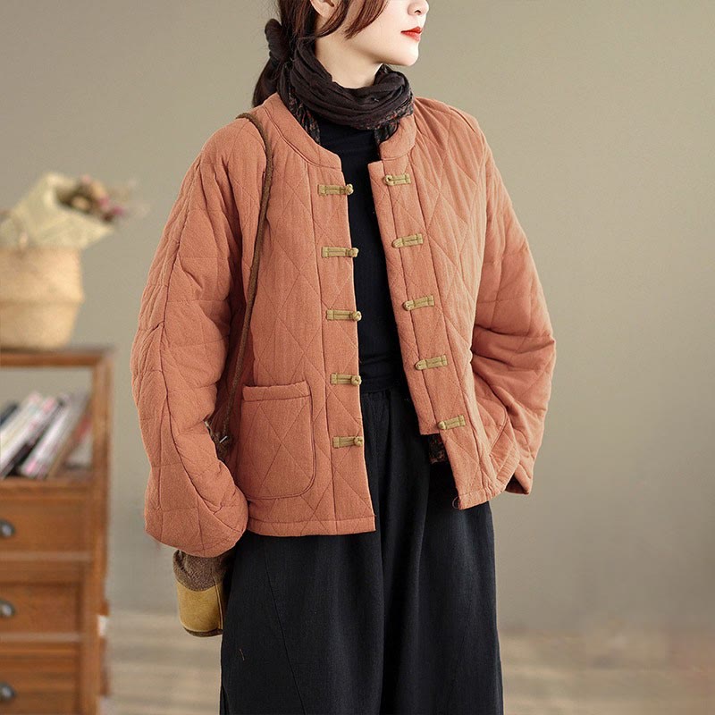 Buddha Stonesレディース 無地 コットンパッド 太極拳 禅 長袖 ジャケット ポケット付き - コーラル - US14、 UK/AU18、 EU46 (2XL) - image 0