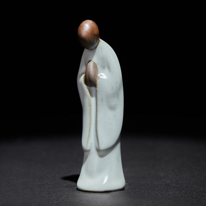 Buddha Stones瞑想 僧侶 陶器像 静寂 室内装飾 - グレーのボウイング 2*2*7cm - image 0