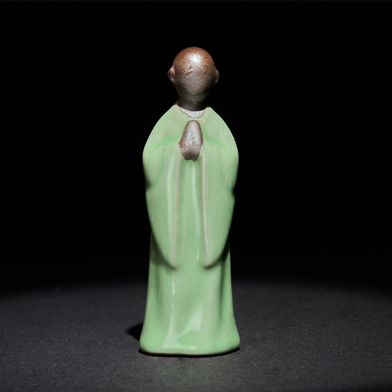 Buddha Stones瞑想 僧侶 陶器像 静寂 室内装飾 - グリーンコンテンプレーション 3*3*9.5cm - image 33