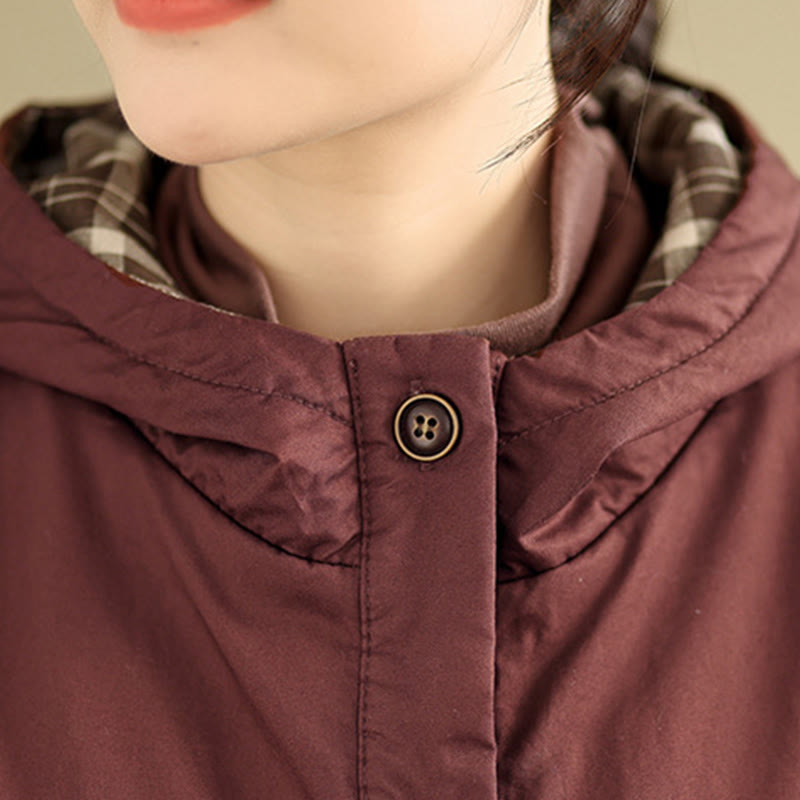 Buddha Stonesのチェック柄パーカー柄 レディース 長袖 コットン 厚手 ジャケット ポケット付き - image 9