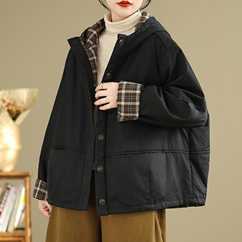 Buddha Stonesのチェック柄パーカー柄 レディース 長袖 コットン 厚手 ジャケット ポケット付き - image 14