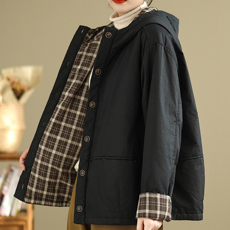 Buddha Stonesのチェック柄パーカー柄 レディース 長袖 コットン 厚手 ジャケット ポケット付き - image 17