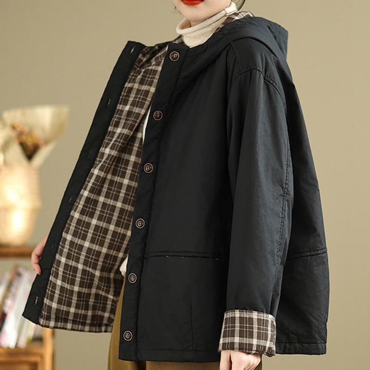 Buddha Stonesのチェック柄パーカー柄 レディース 長袖 コットン 厚手 ジャケット ポケット付き - image 17