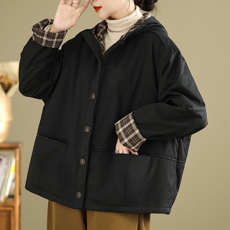 Buddha Stonesのチェック柄パーカー柄 レディース 長袖 コットン 厚手 ジャケット ポケット付き - image 16