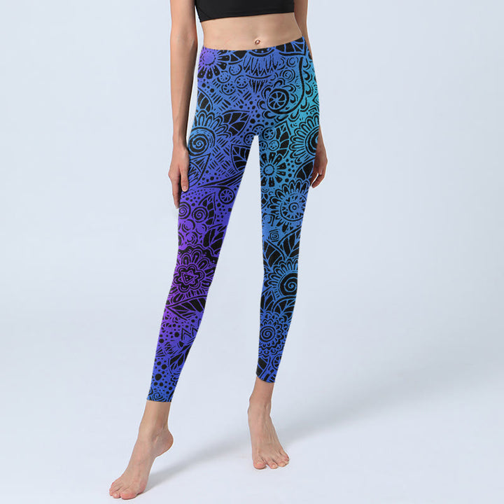 Buddha Stones、花、葉の模様プリントのジムレギンス、レディースヨガパンツ - image 5