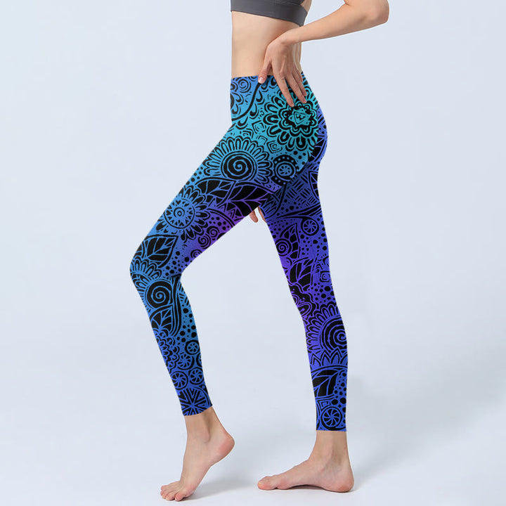 Buddha Stones、花、葉の模様プリントのジムレギンス、レディースヨガパンツ - image 2