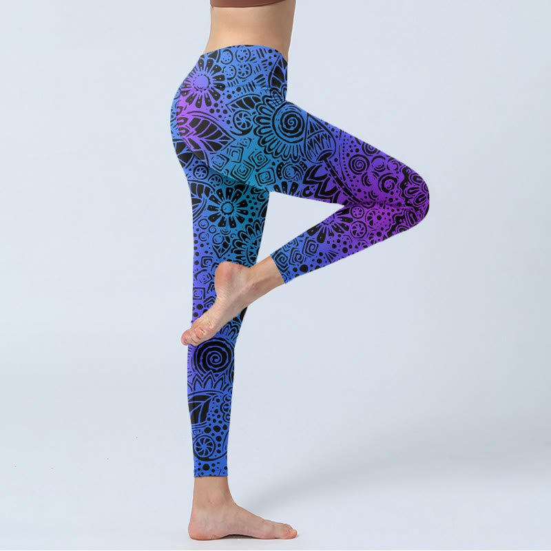Buddha Stones、花、葉の模様プリントのジムレギンス、レディースヨガパンツ - image 4