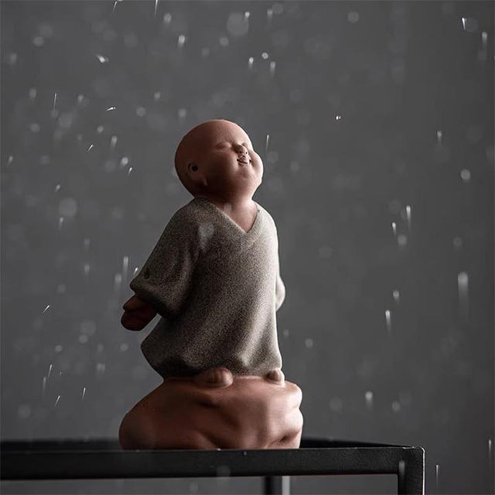 見上げるBuddha Stones休息中の僧侶 陶器像 慈悲の心 室内装飾 - image 5
