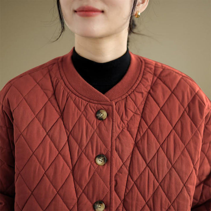 Buddha Stonesダイヤモンドグリッドパターンレディース長袖コットン厚手ジャケットポケット付き - image 17