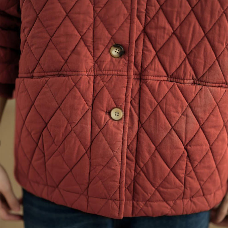 Buddha Stonesダイヤモンドグリッドパターンレディース長袖コットン厚手ジャケットポケット付き - image 18