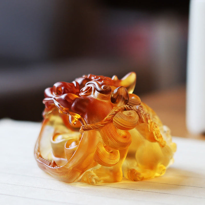 Buddha Stonesハンドメイド 琉璃水晶 ゴールド 飲み込む貔貅 アートピース ホームデコレーション - 黄色のPiXiu7.8*6.5*5.5 cm - image 0