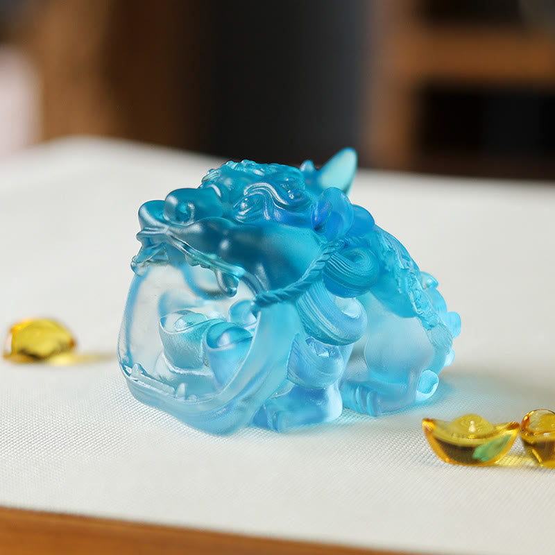 Buddha Stonesハンドメイド 琉璃水晶 ゴールド 飲み込む貔貅 アートピース ホームデコレーション - 青PiXiu7.8×6.5×5.5 cm - image 8