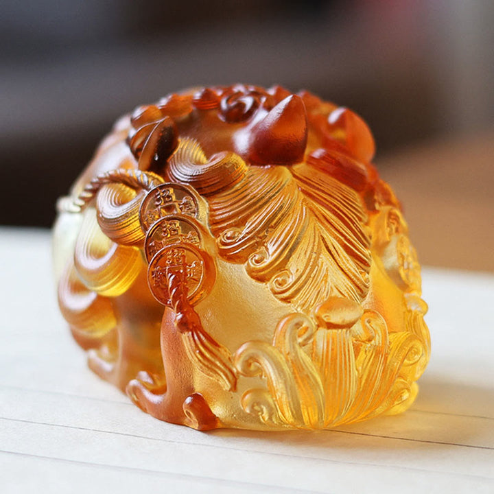 Buddha Stonesハンドメイド 琉璃水晶 ゴールド 飲み込む貔貅 アートピース ホームデコレーション - image 4