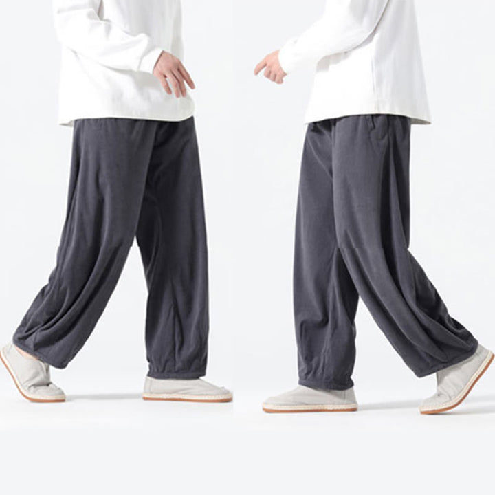 Buddha Stones春 純色 ドローストリングデザイン コーデュロイ コットン メンズ ハーレムパンツ ポケット付き - image 6