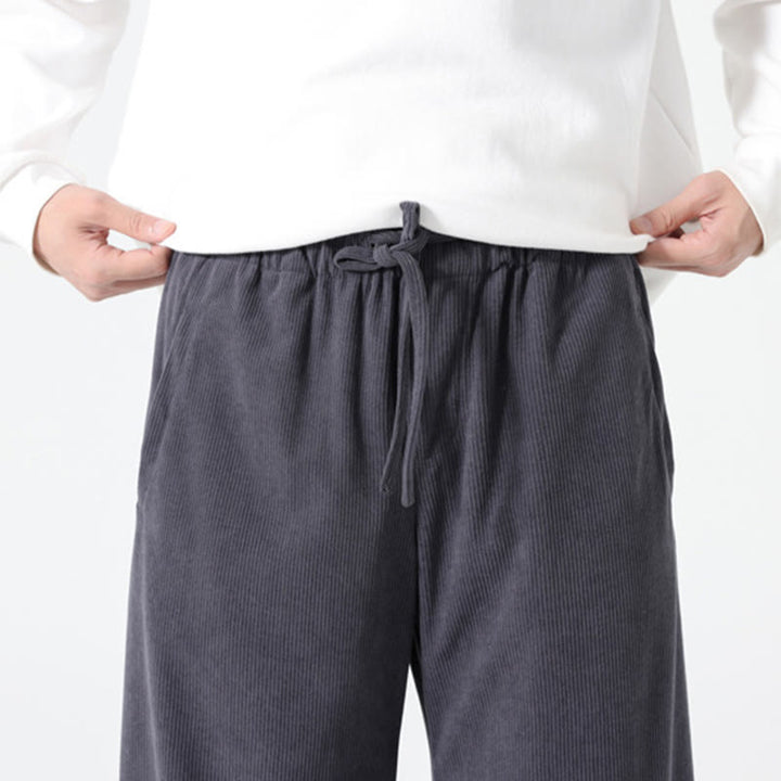 Buddha Stones春 純色 ドローストリングデザイン コーデュロイ コットン メンズ ハーレムパンツ ポケット付き - image 7