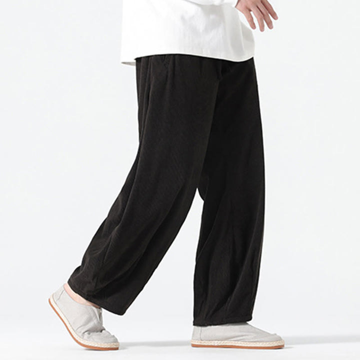 Buddha Stones春 純色 ドローストリングデザイン コーデュロイ コットン メンズ ハーレムパンツ ポケット付き - image 13