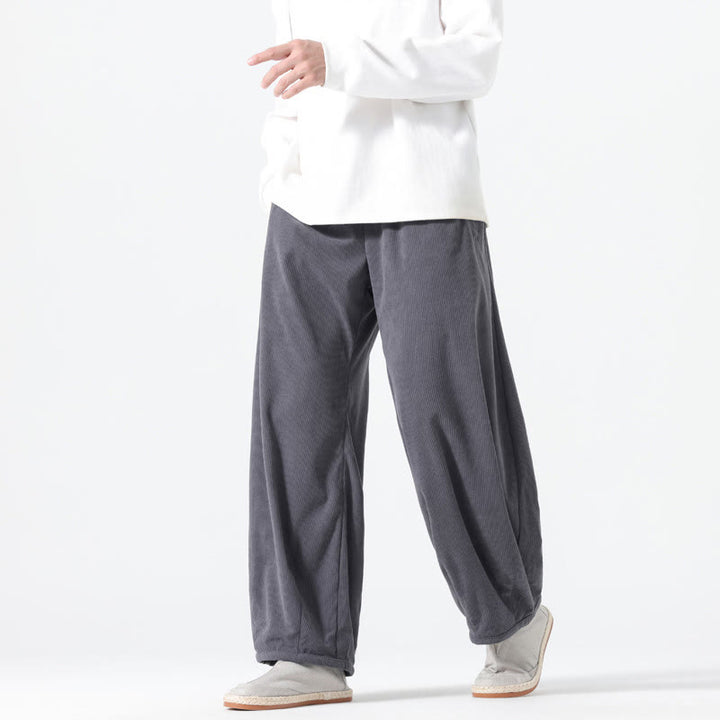 Buddha Stones春 純色 ドローストリングデザイン コーデュロイ コットン メンズ ハーレムパンツ ポケット付き - スレートグレー - US/UK/AU46、 EU56 (5XL) - image 0